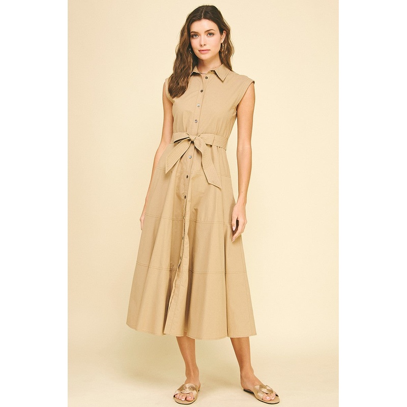 Khaki Button Down Maxi Dress|S|M|L