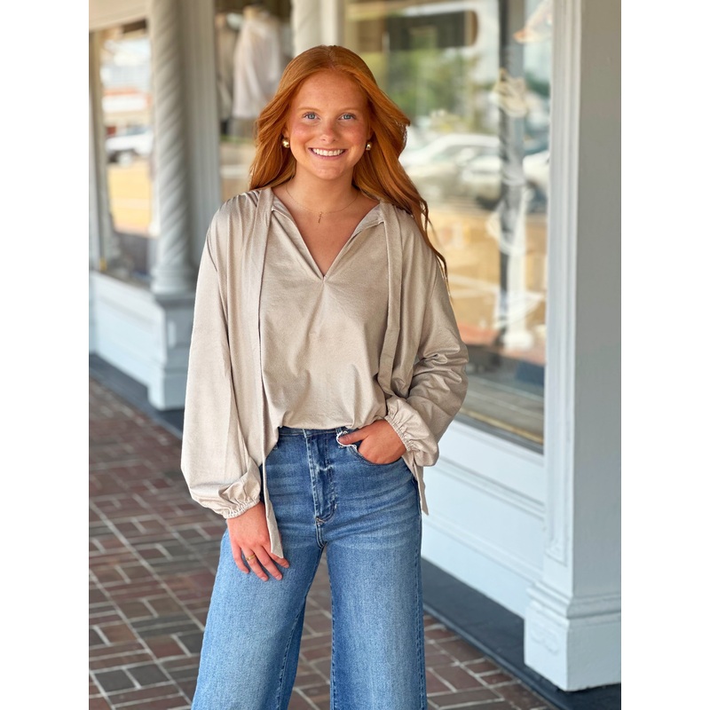 Lola +  Sophie Zoe Leatherette Beige Top