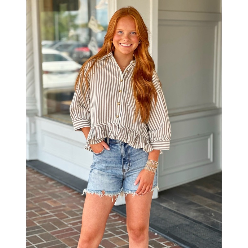 On The Go Striped Top in Brown