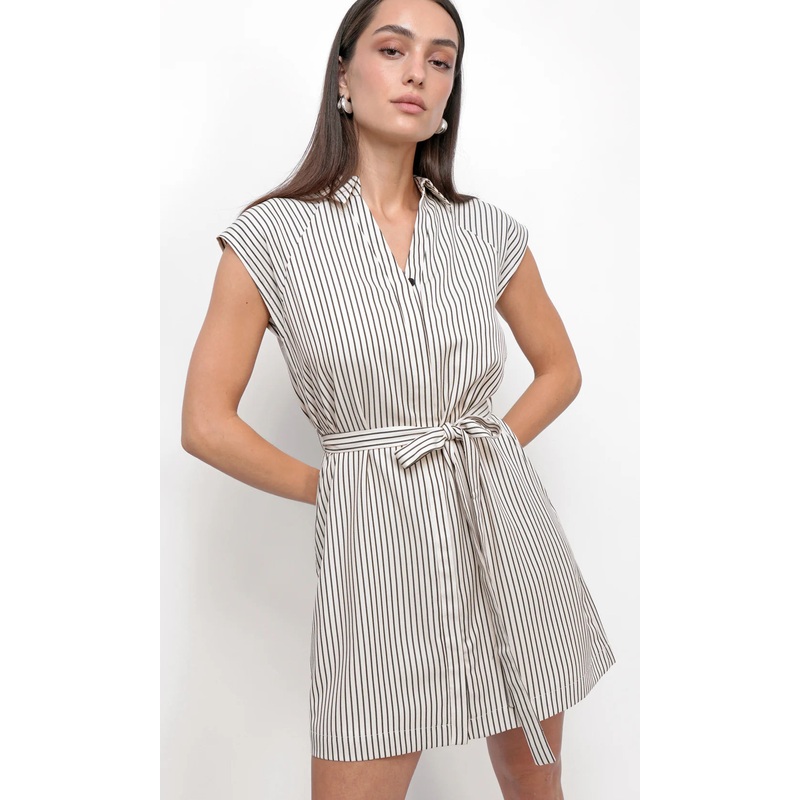 Snider Stripe Shirt Dress in Sand/Black