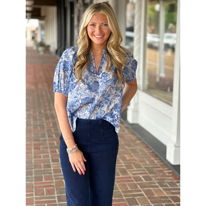 Time After Time Top in Floral Blue