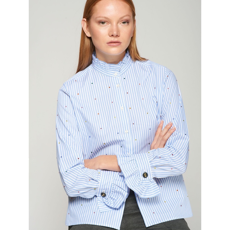 Vilagallo Nicola Striped Button Down Top in White