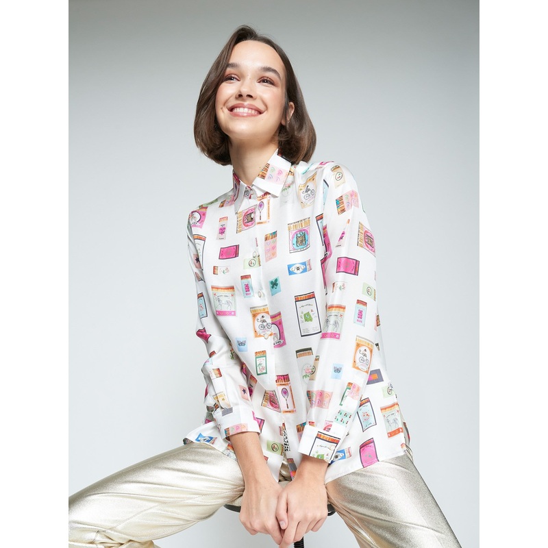 Vilagallo Rosa Printed Button Down Top