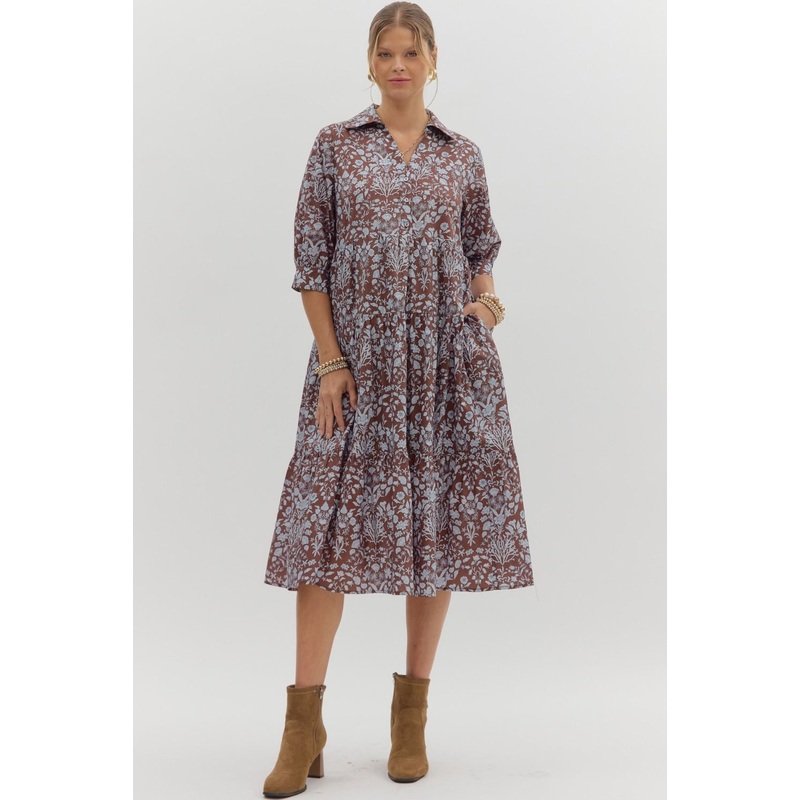 Always A Good Idea Printed Brown Dress