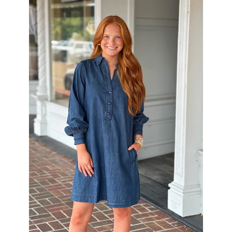 Denim V-Neck Dress|XS|S|M|L