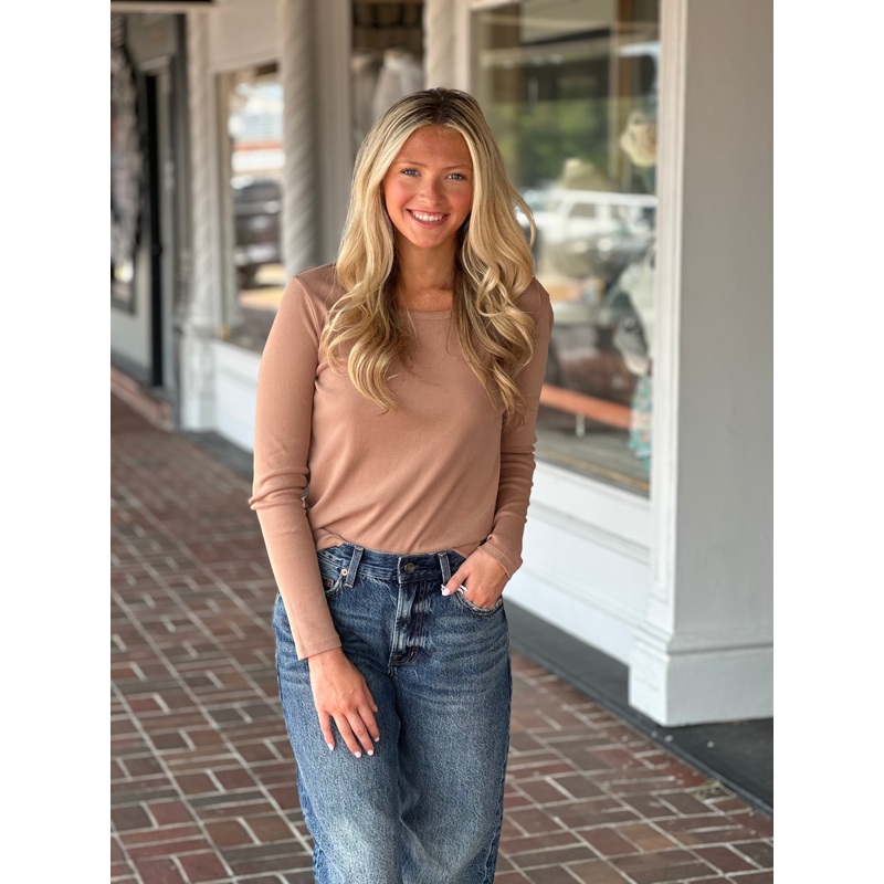 Dylan Cate Jude Rib Long Sleeve Crewneck in Taupe
