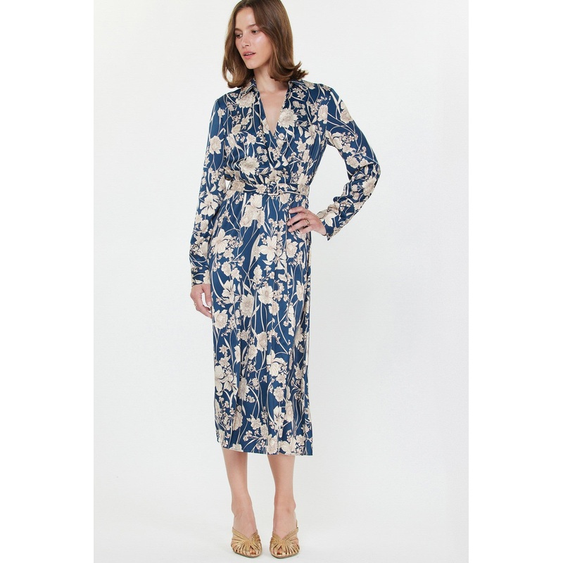 Floral Printed Navy Wrap Dress