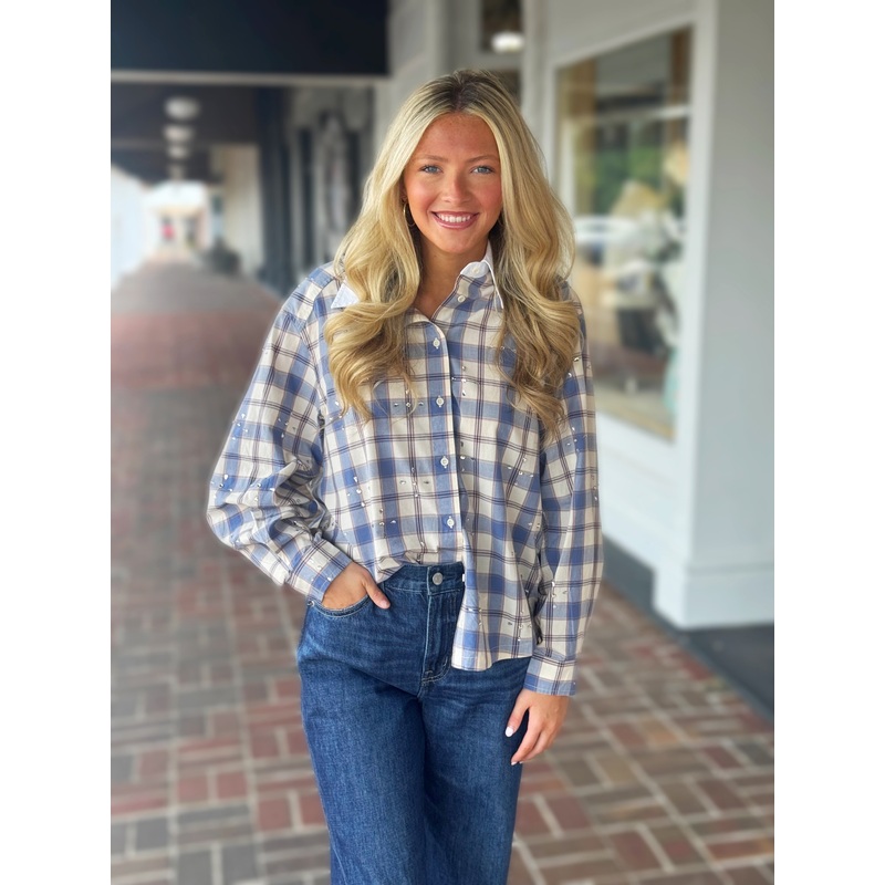 Florez Amelie Checkered Blouse in Blue