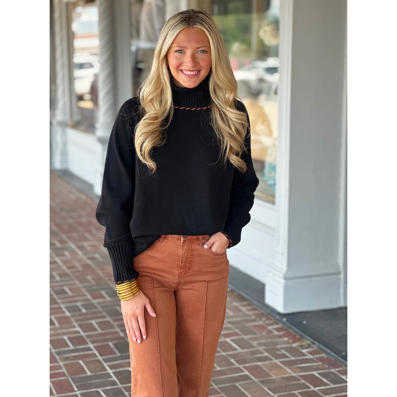 French Dressing Long Sleeve Cowl Neck Sweater in Black