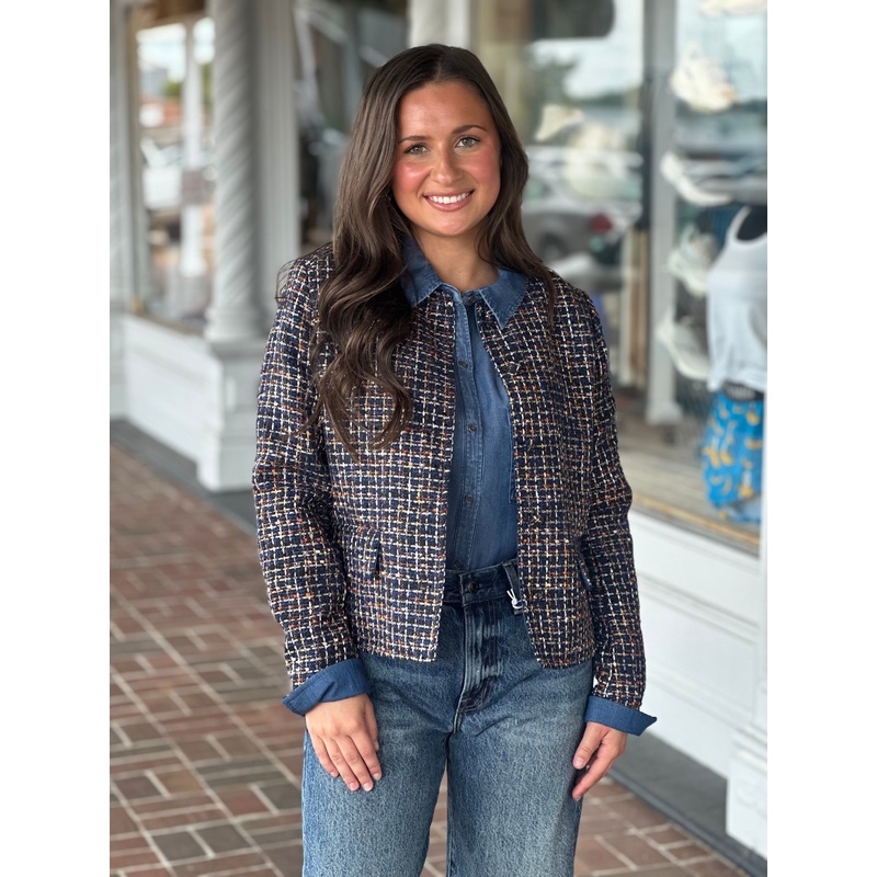 French Dressing Tweed Collarless Jacket in Multi
