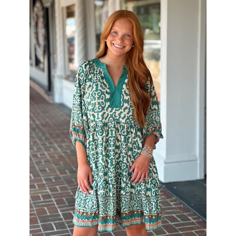 Left Me Speechless Green Printed Dress