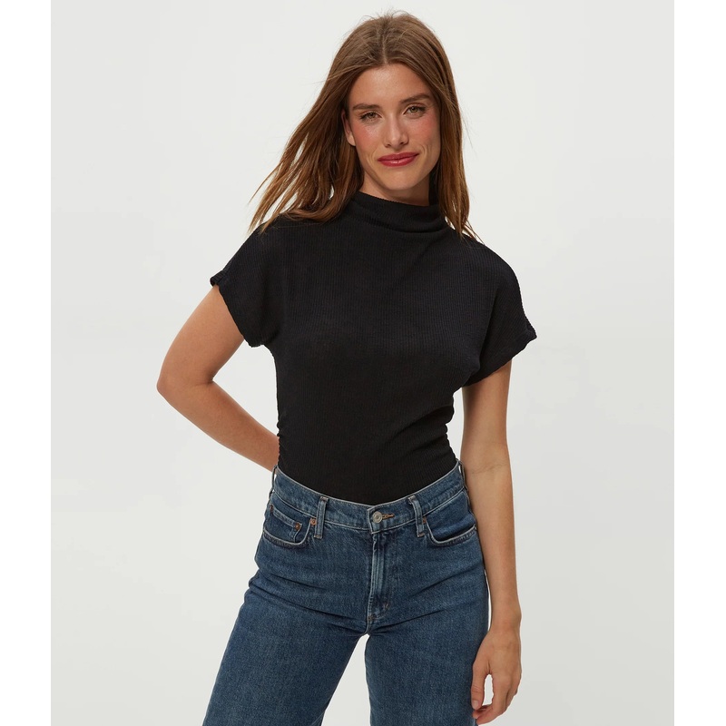 Michael Stars Lara Ribbed Mock Neck Top in Black