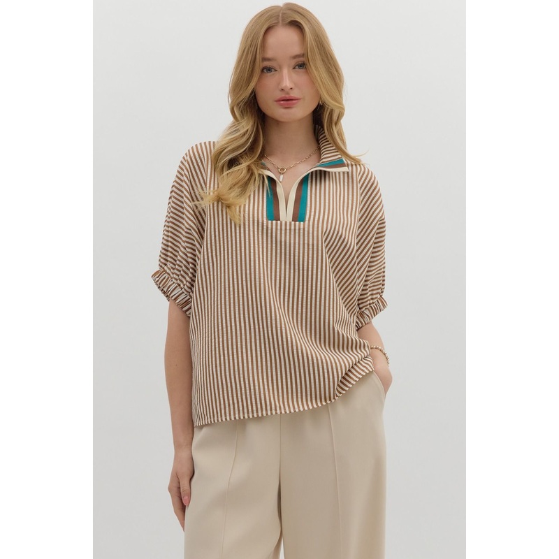 On My Mind Caramel Stripe Top|S|M|L