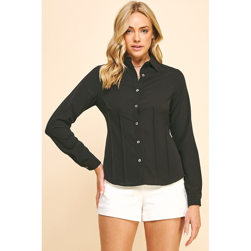 Pintuck Detail Black Top|S|M|L