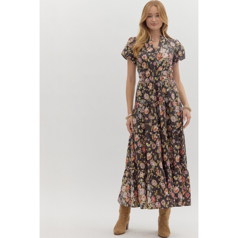 Skip A Beat Brown Floral Dress