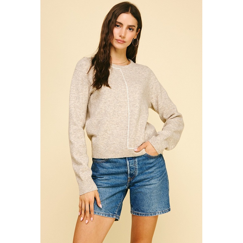 Stitch Detailed Knit Sweater in Oatmeal