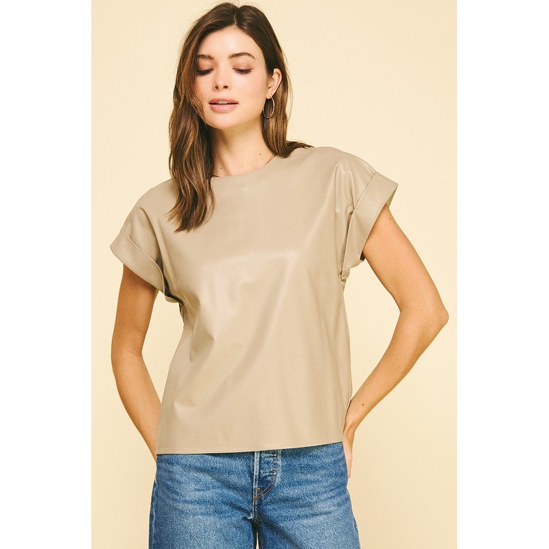 Taupe Leather Cap Sleeve Top|S|M|L