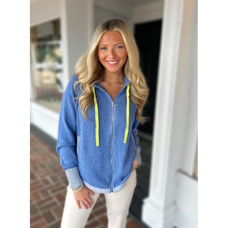 Two-Tone Zip Up Hoodie in Chambray
