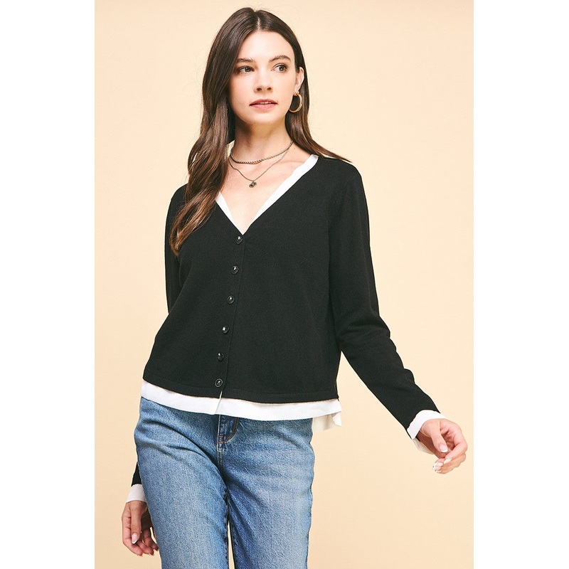 V-neck Button Down Black Top|S/M|M/L