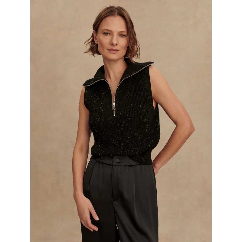 Varley Hally Half-Zip Rib Vest in Black Fleck