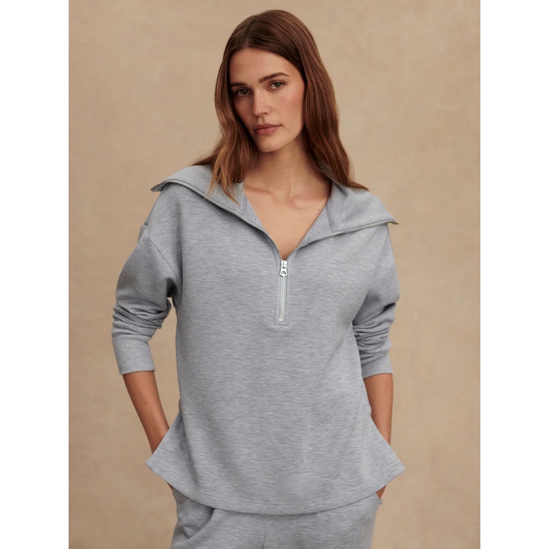 Varley Larson Half-Zip Sweat in Mid Blue Marl
