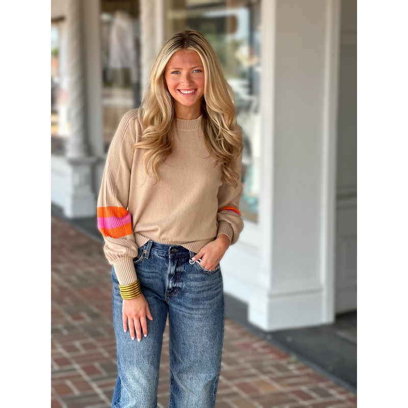 Vilagallo Knit Balloon Sleeve Sweater in Brown