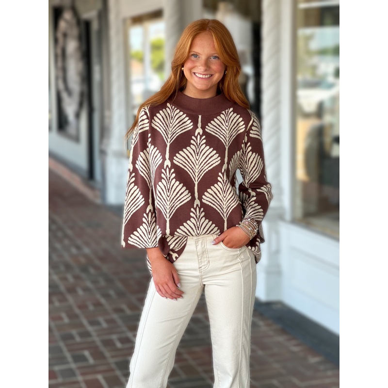 Abstract Printed Pullover Sweater in Brown