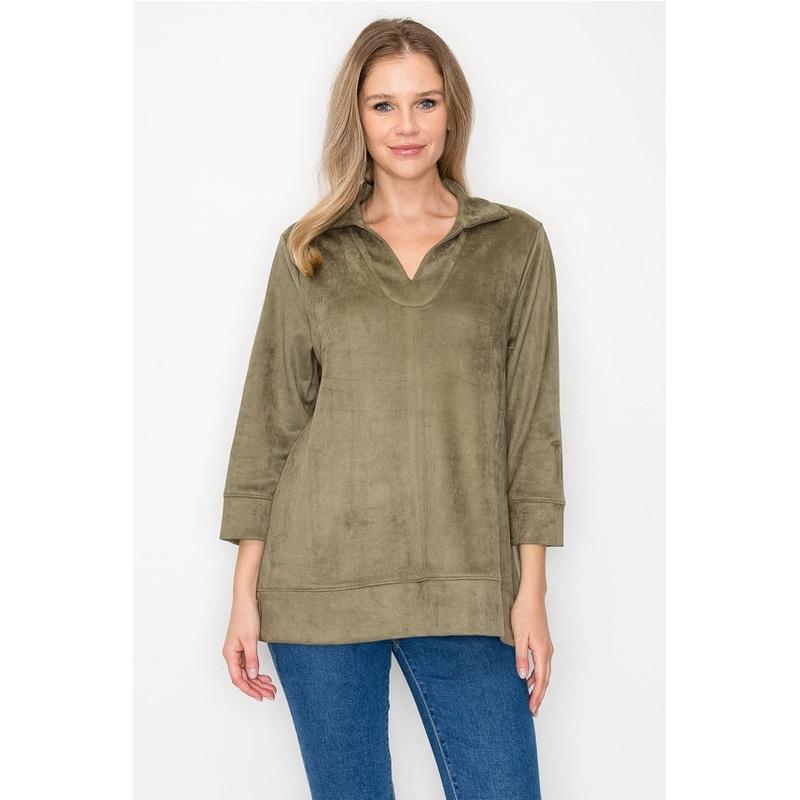 Addison Stretch Suede Top in Olive