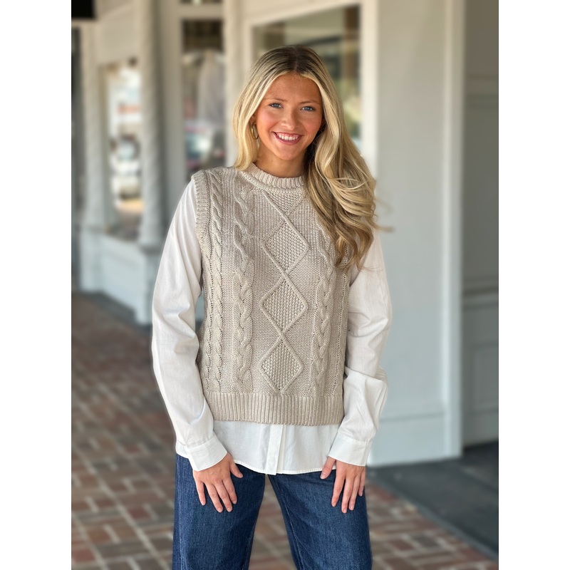 Charlie B Cable Foil Knit Vest in Gold