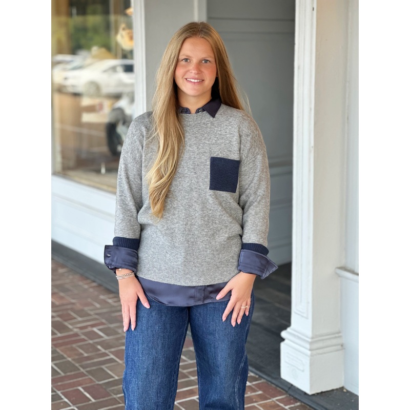 Charlie B Long Sleeve Color Block Sweater in Grey