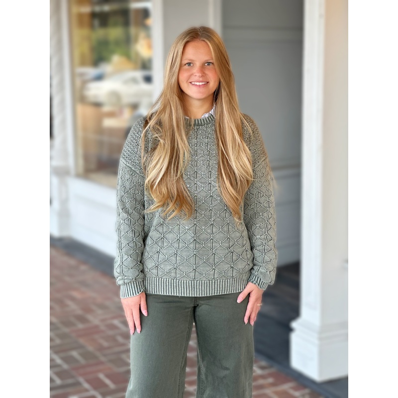Charlie B Pointelle Crew Neck Sweater in Spruce