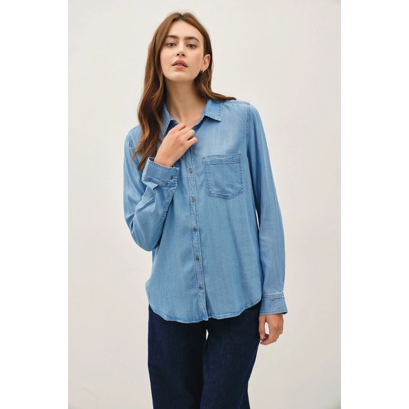 Denim Tencel Pocket Top in Light Wash