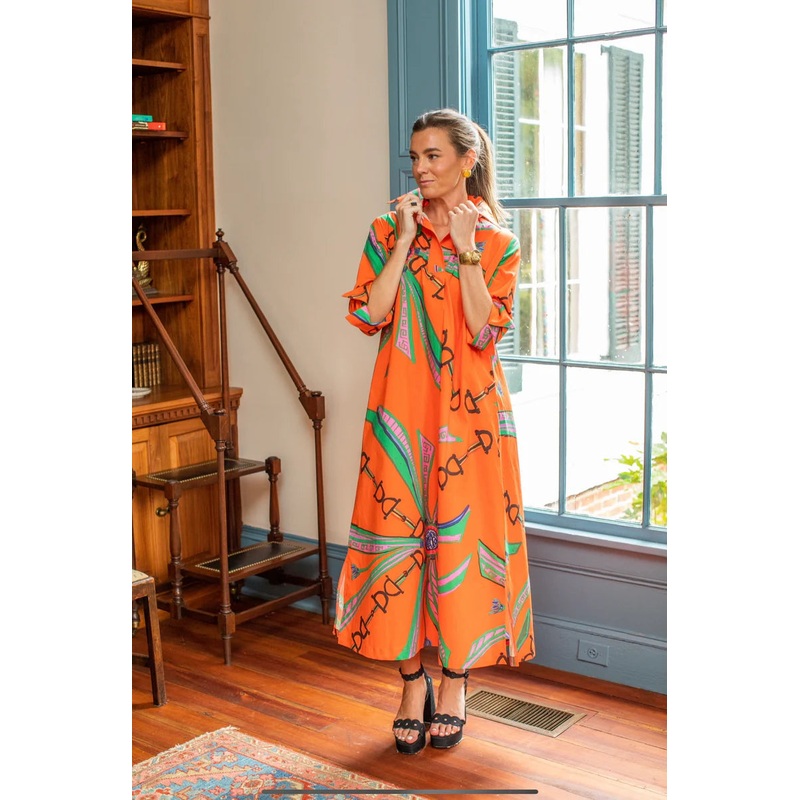Estate Orange Shirt Dress Long
