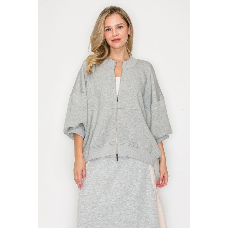 Finella Stretch French Scuba Jacket in Heather Grey
