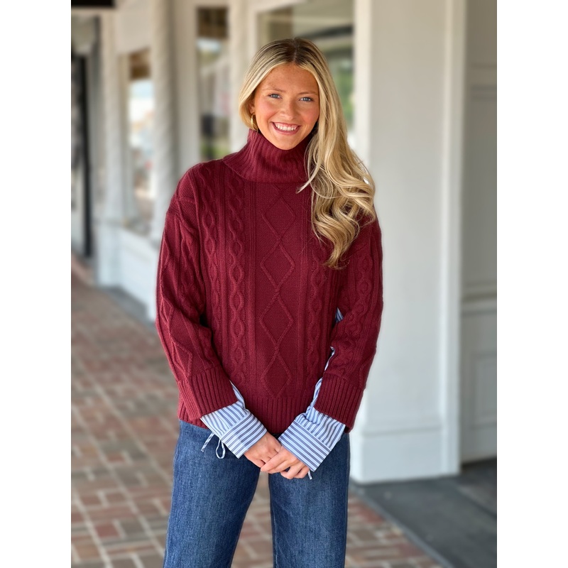 French Dressing Mix Material Cable Sweater in Scarlet