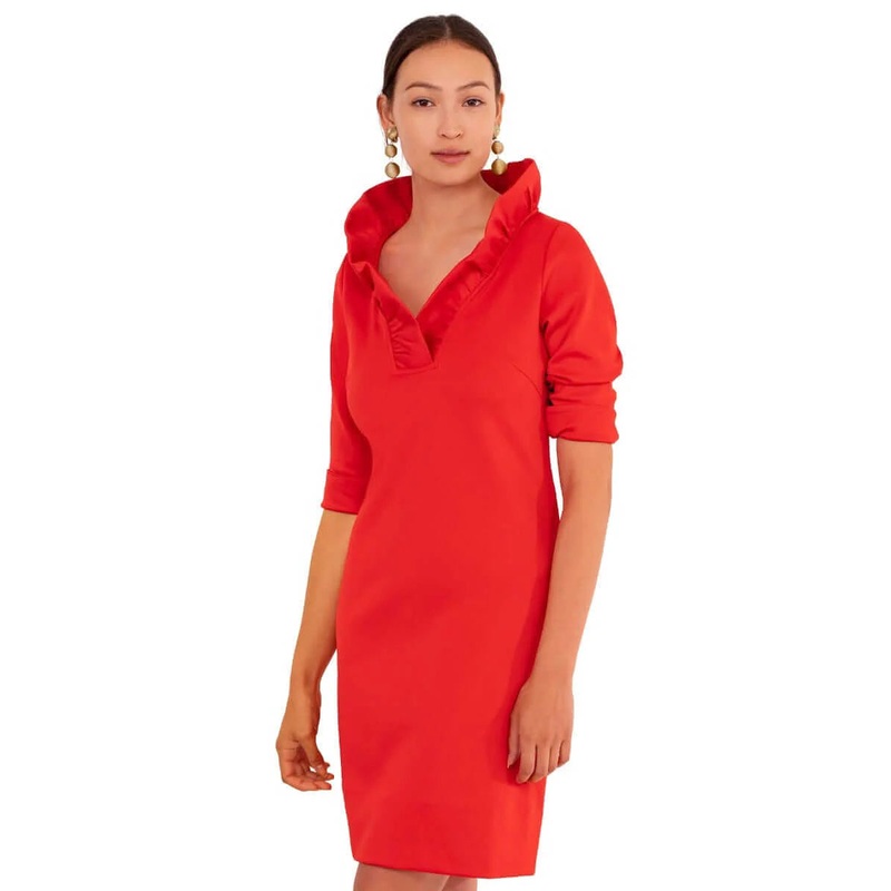 Gretchen Scott Ruffneck Dress in Crimson