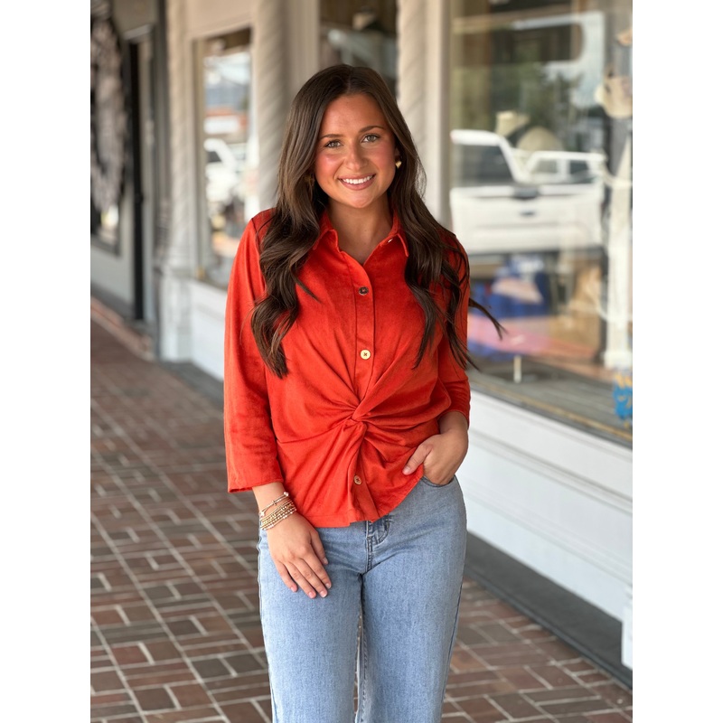 Gretchen Scott Twist & Shout Top in Ultra Suede Orange