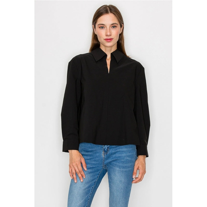 Jamile Stretch Woven Top in Black