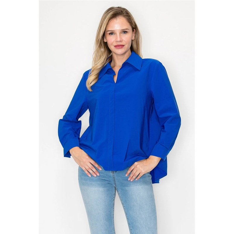 Jamile Stretch Woven Top in Cobalt Blue