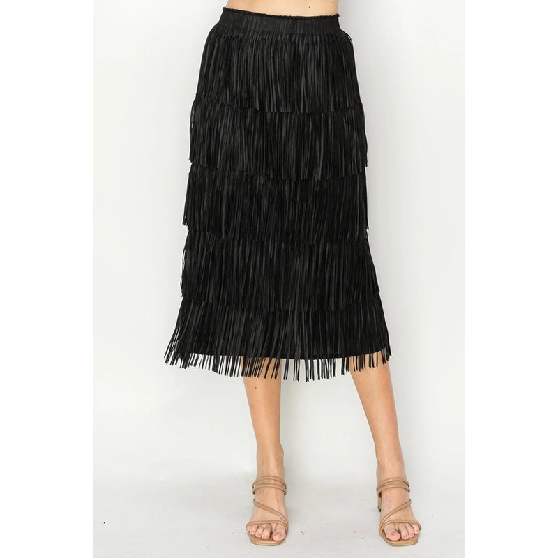 Jayleen Fringe Skirt in Black|S|M|L|XL