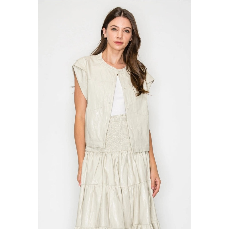 Jonnica Leather Vest in Cream|S|M|L|XL