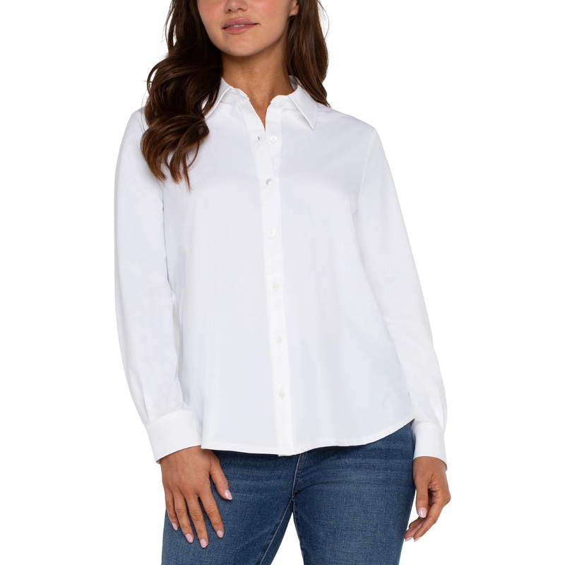 Liverpool Los Angeles Long Sleeve Button Front Knit Shirt in White
