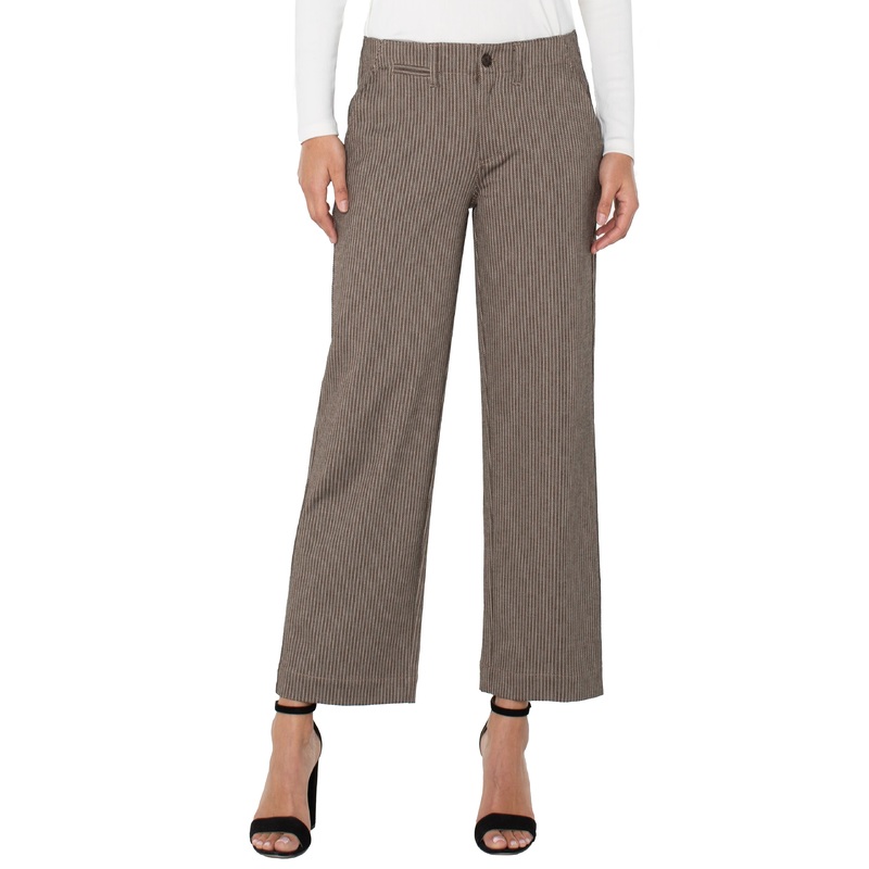 Liverpool Los Angeles Wide Leg Crop Trouser in Camel Sand Stripe