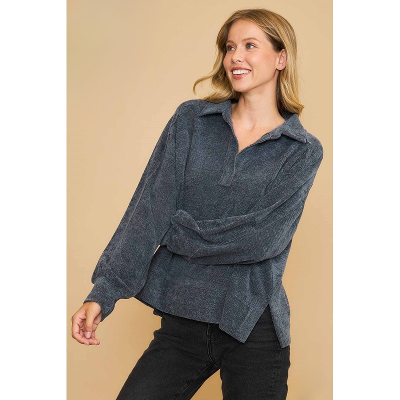 Loose Fit Chenille Sweatshirt in Dark Grey