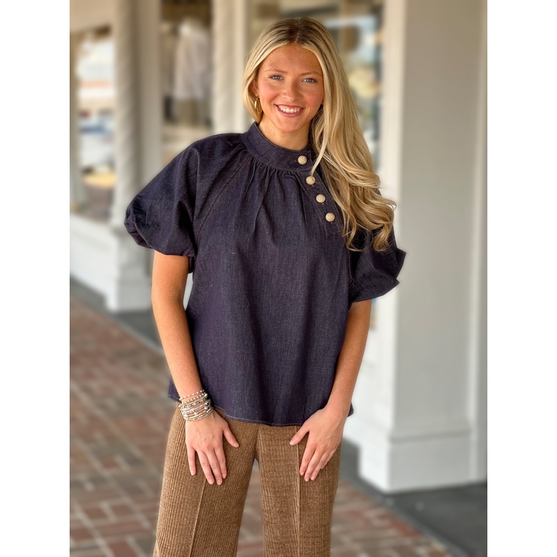 Puff Sleeve Denim Top|XS|S|M|L