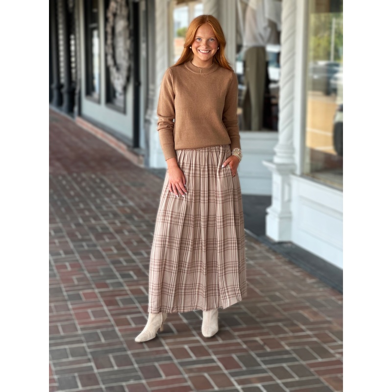 Seasons Change Plaid Skirt in Mocha
