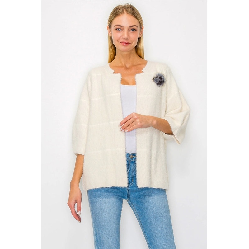 Serenity Knitted Fur Cardigan in Cream