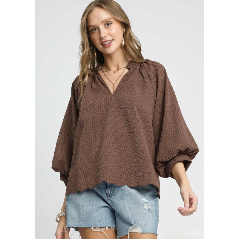 Split Neck Top in Chocolate|S|M|L