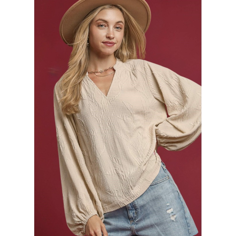 Textured Long Sleeve Top in Champagne