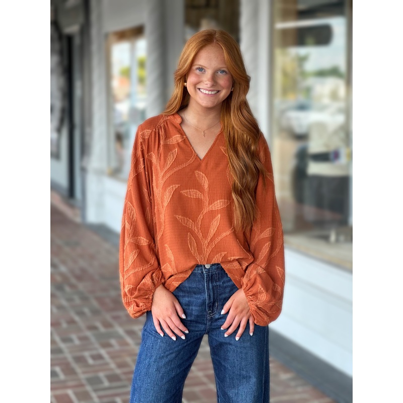 Textured Long Sleeve Top in Rust